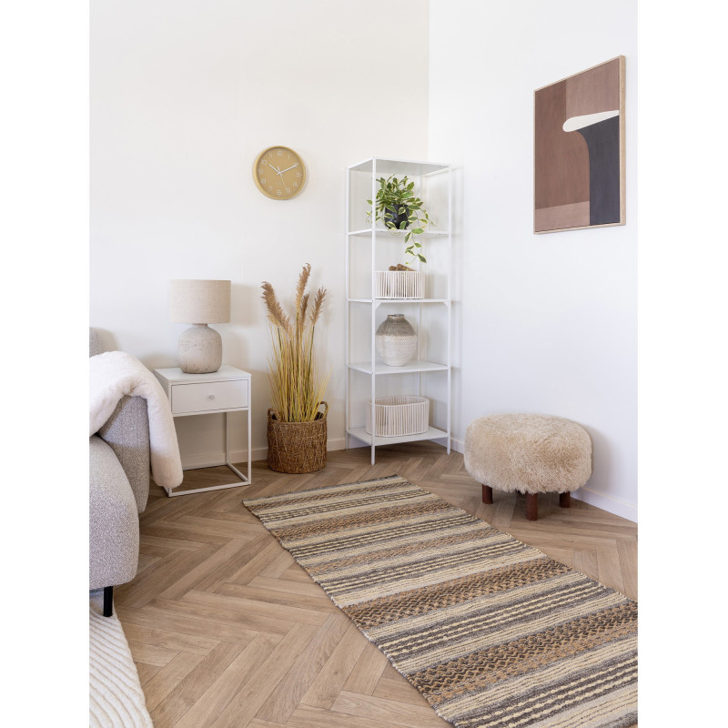 Grand Pouf poils longs Rond Tissu Marron clair Bois de pin Marron foncé Inverness 