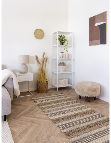 Grand Pouf poils longs Rond Tissu Marron clair Bois de pin Marron foncé Inverness 