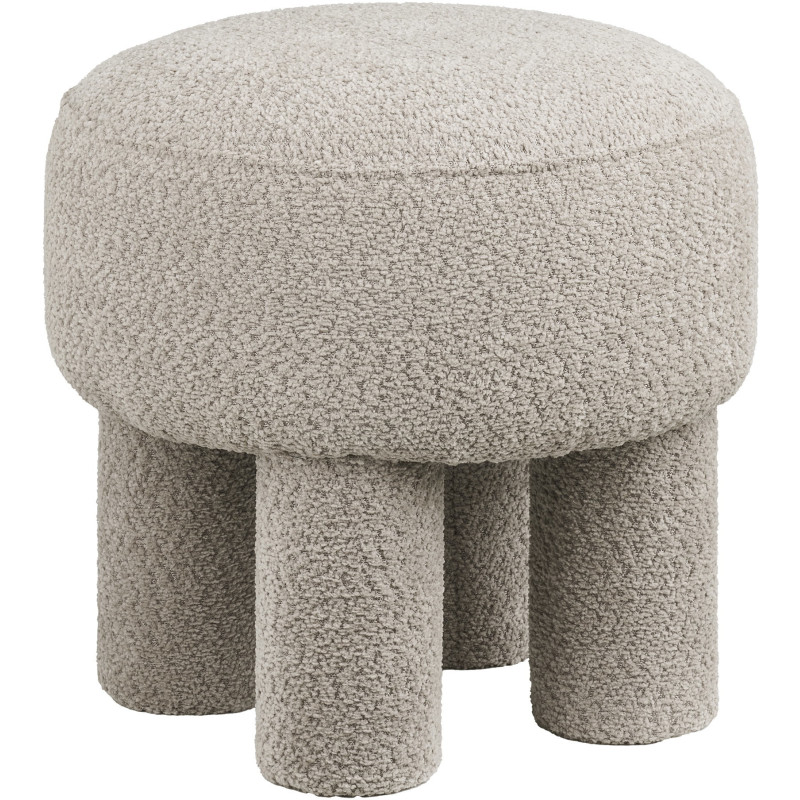 Pouf original bouclette Rond Tissu Gris clair Bouclé Bois de pin Canberra 