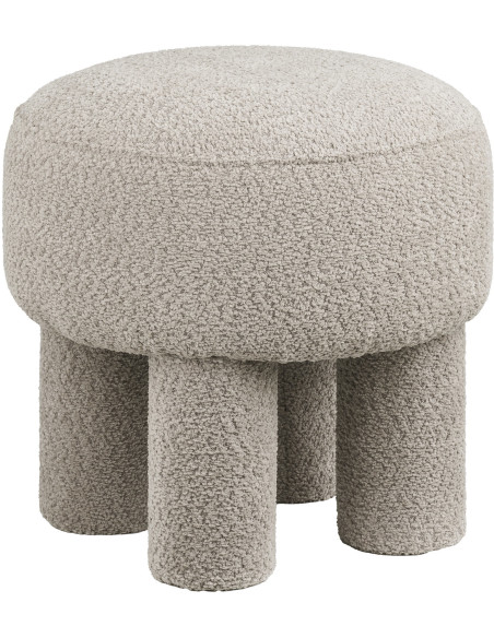 Pouf original bouclette Rond Tissu Gris clair Bouclé Bois de pin Canberra 