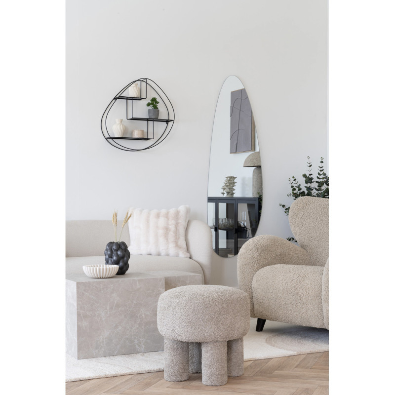 Pouf original bouclette Rond Tissu Gris clair Bouclé Bois de pin Canberra 