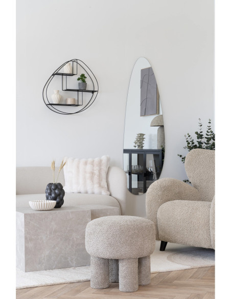 Pouf original bouclette Rond Tissu Gris clair Bouclé Bois de pin Canberra 