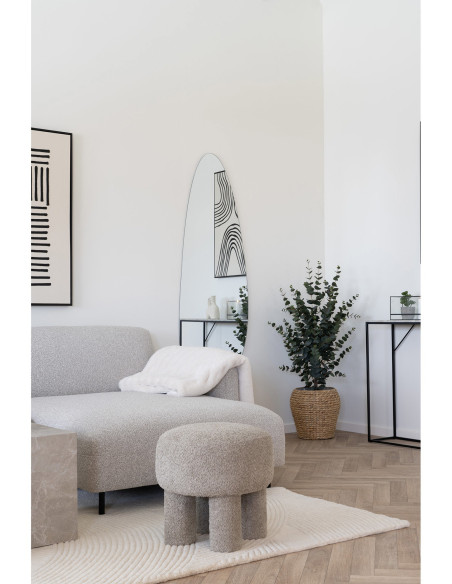 Pouf original bouclette Rond Tissu Gris clair Bouclé Bois de pin Canberra 