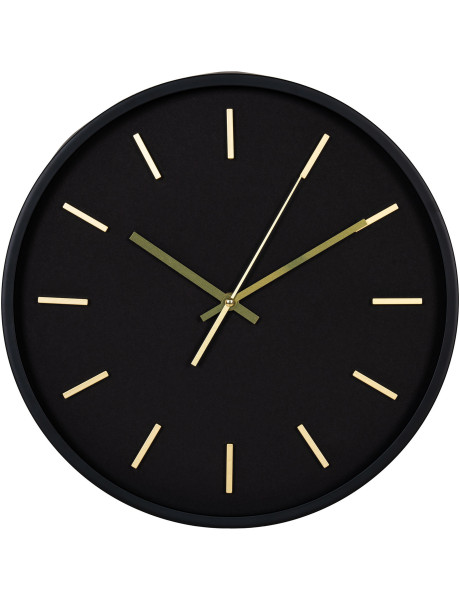 Horloge murale moderne silencieuse Ronde 35 cm Plastique Noir Doré Verre Kensington 
