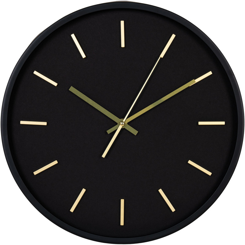 Horloge murale moderne silencieuse Ronde 35 cm Plastique Noir Doré Verre Kensington 