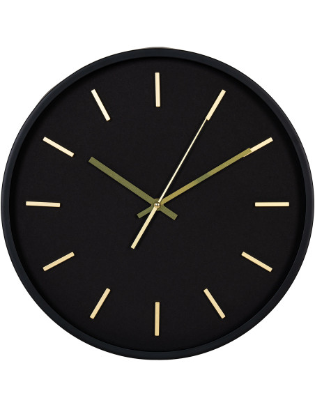 Horloge murale moderne silencieuse Ronde 35 cm Plastique Noir Doré Verre Kensington 