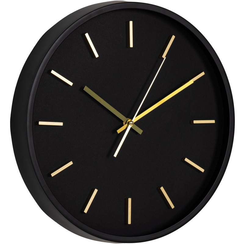 Horloge murale moderne silencieuse Ronde 35 cm Plastique Noir Doré Verre Kensington 