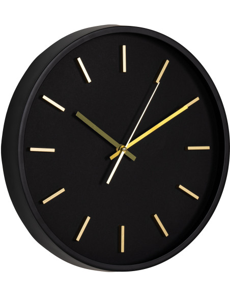 Horloge murale moderne silencieuse Ronde 35 cm Plastique Noir Doré Verre Kensington 