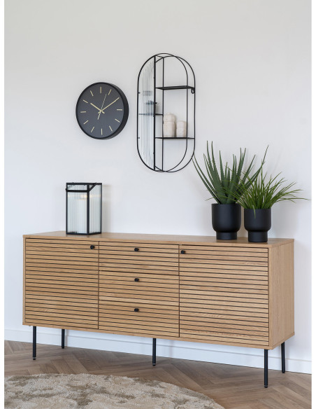 Horloge murale moderne silencieuse Ronde 35 cm Plastique Noir Doré Verre Kensington 