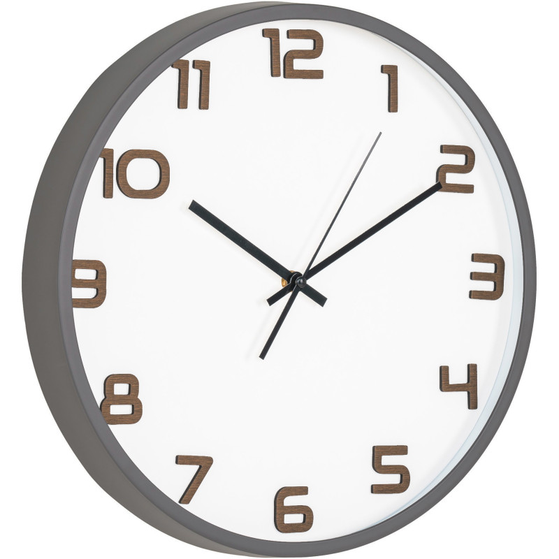 Horloge murale silencieuse Ronde 35 cm Plastique Gris Blanc Naturel Verre Greenwich 