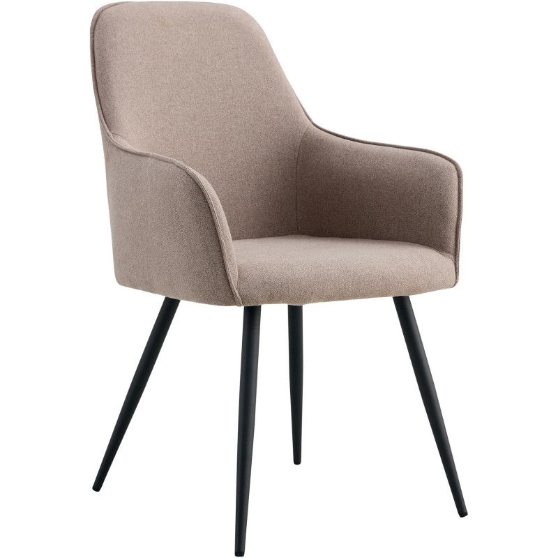 Fauteuil de table moderne Tissu Gris pierre Métal Noir Harbo (Lot de 2) 