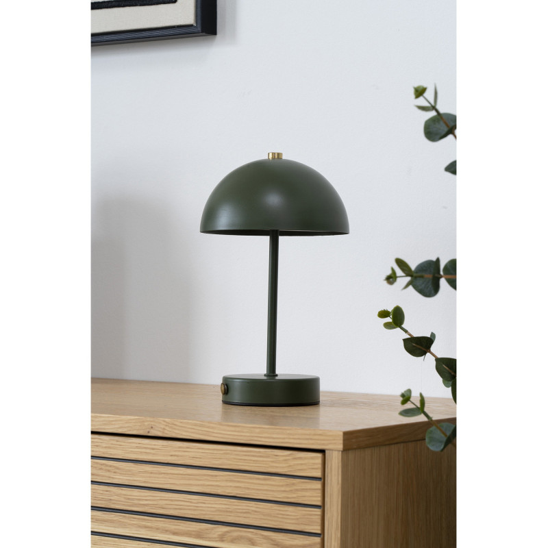 Lampe à poser moderne Led rechargeable Chapignon Hauteur 25 cm Métal Vert Laiton Holt 