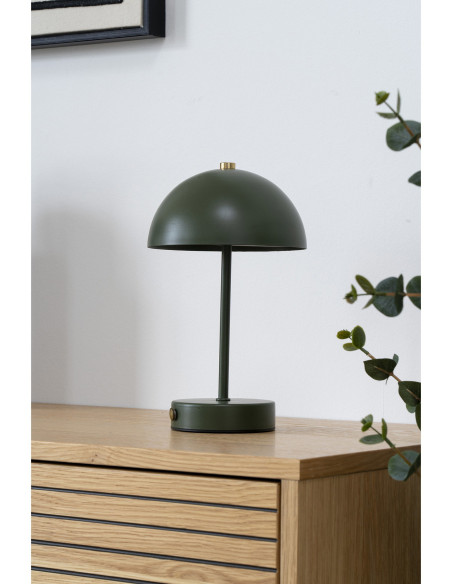Lampe à poser moderne Led rechargeable Chapignon Hauteur 25 cm Métal Vert Laiton Holt 