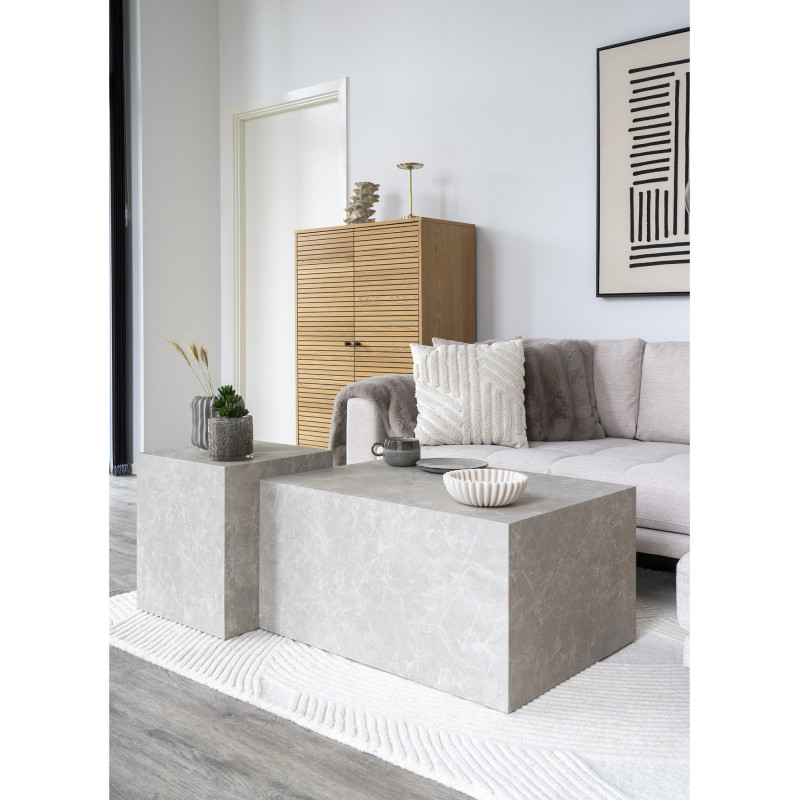 Table basse moderne Carrée Bois MDF Papier décoratif Beige Effet marbre Prague 