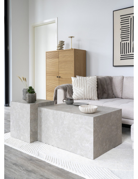 Table basse moderne Carrée Bois MDF Papier décoratif Beige Effet marbre Prague 
