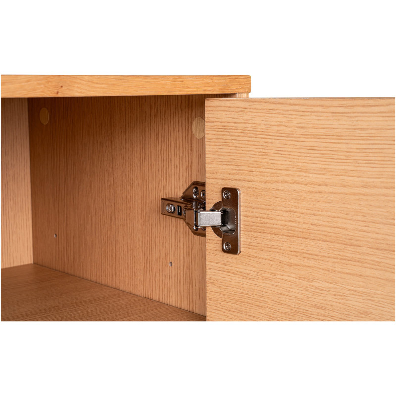 Grand Buffet moderne Bas 2 portes 3 tiroirs Bois MDF Naturel Effet chêne Feuille de mélamine Métal Noir Kyoto 