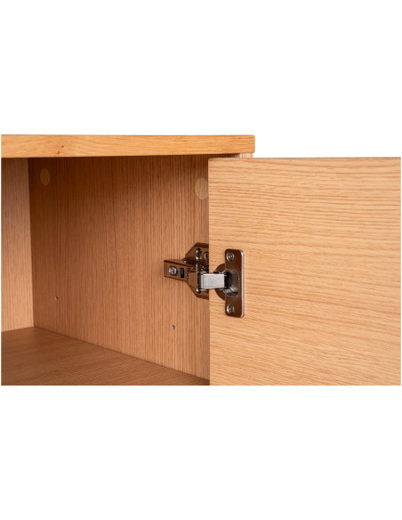 Grand Buffet moderne Bas 2 portes 3 tiroirs Bois MDF Naturel Effet chêne Feuille de mélamine Métal Noir Kyoto 