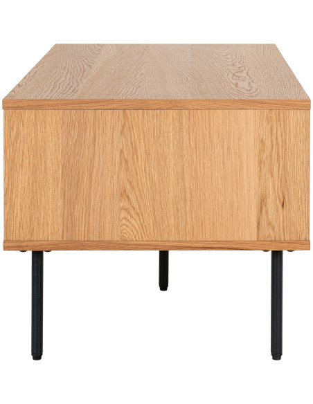 Table basse moderne Rectangulaire 2 tiroirs 2 niches Bois MDF Naturel Effet chêne Feuille de mélamine Métal Noir Kyoto 
