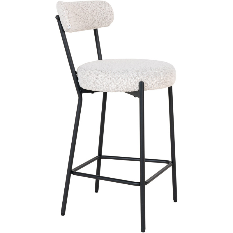 Tabouret de bar bouclette Tissu Blanc Bouclé Métal Noir Badalona 