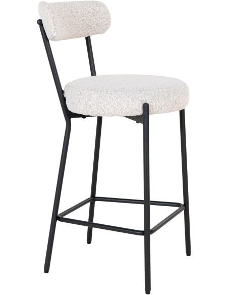 Tabouret de bar bouclette Tissu Blanc Bouclé Métal Noir Badalona 