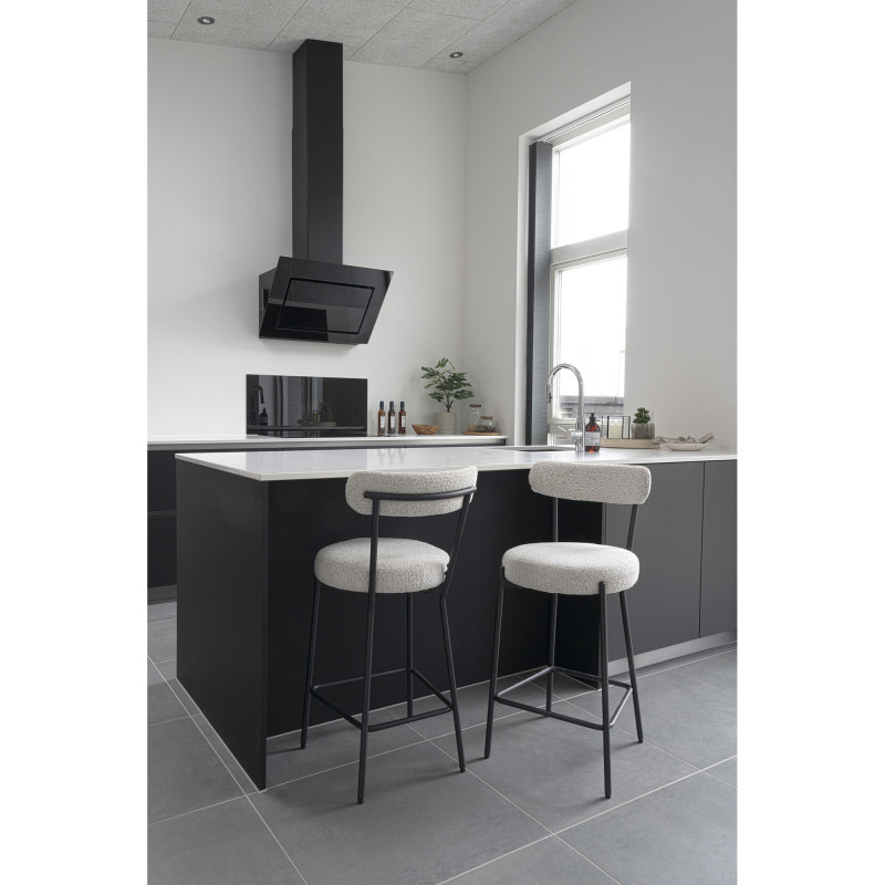 Tabouret de bar bouclette Tissu Blanc Bouclé Métal Noir Badalona 