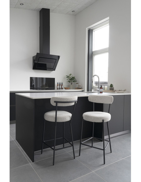 Tabouret de bar bouclette Tissu Blanc Bouclé Métal Noir Badalona 