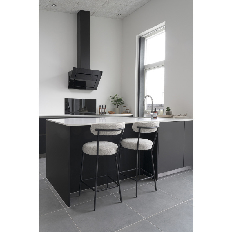 Tabouret de bar bouclette Tissu Blanc Bouclé Métal Noir Badalona 