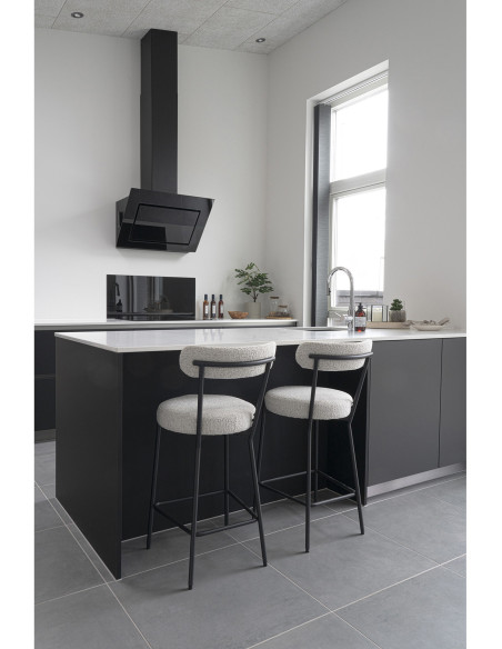 Tabouret de bar bouclette Tissu Blanc Bouclé Métal Noir Badalona 