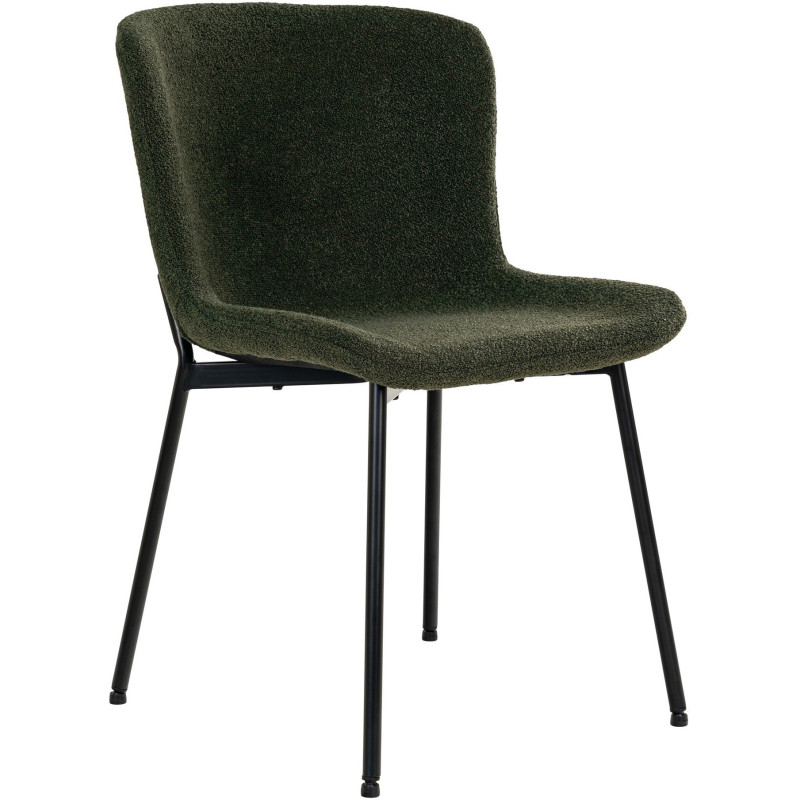Chaise moderne bouclette Tissu Vert foncé Bouclé Métal Noir Maceda (Lot de 2) 
