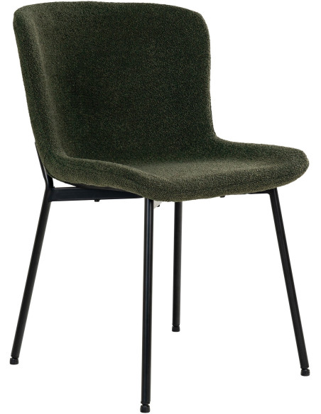Chaise moderne bouclette Tissu Vert foncé Bouclé Métal Noir Maceda (Lot de 2) 