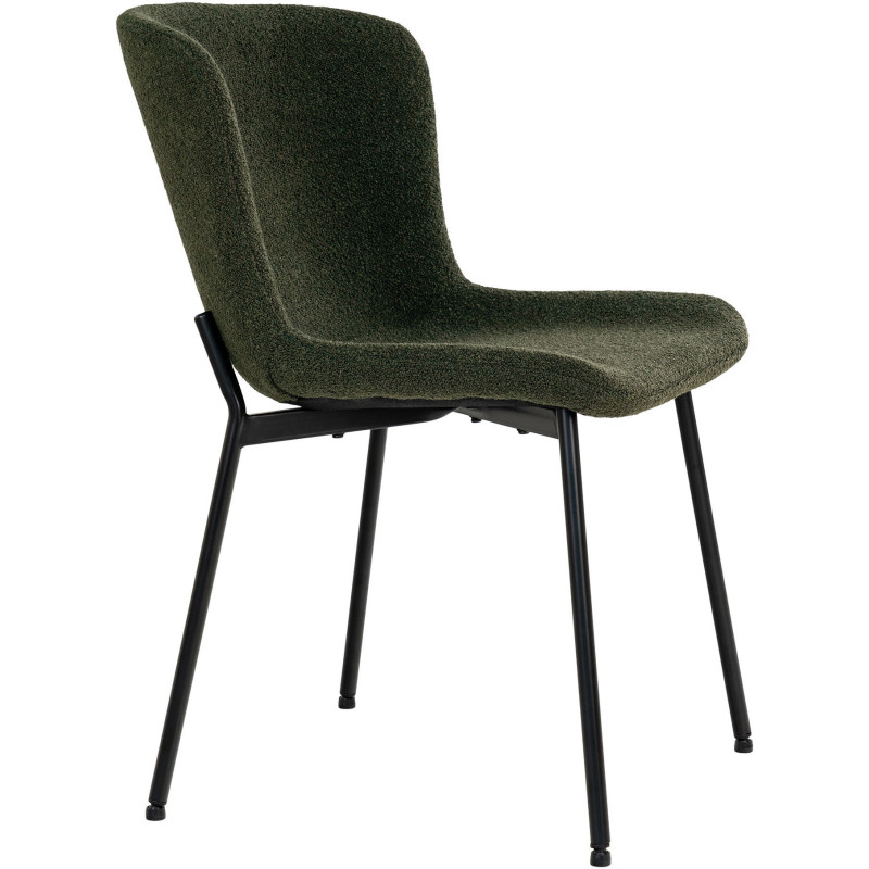 Chaise moderne bouclette Tissu Vert foncé Bouclé Métal Noir Maceda (Lot de 2) 
