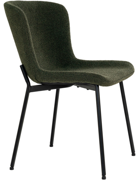 Chaise moderne bouclette Tissu Vert foncé Bouclé Métal Noir Maceda (Lot de 2) 