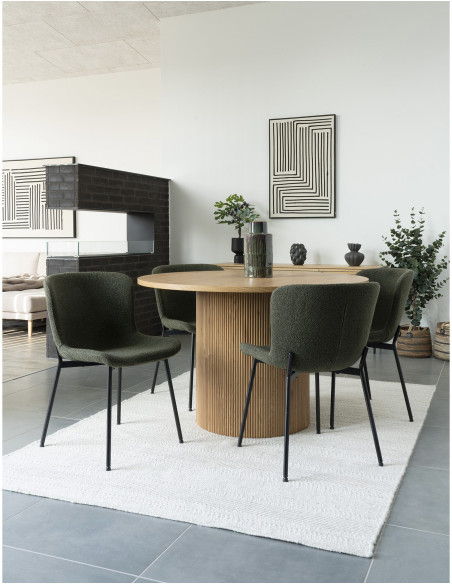 Chaise moderne bouclette Tissu Vert foncé Bouclé Métal Noir Maceda (Lot de 2) 