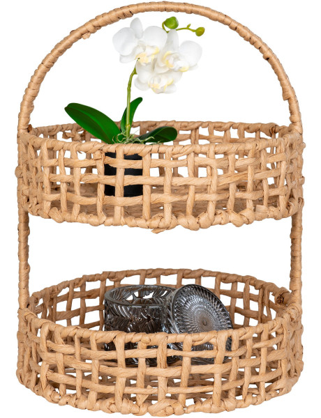 Plateau déco 2 niveaux Hauteur 39 cm Papier Naturel Tressé Métal Anadia 