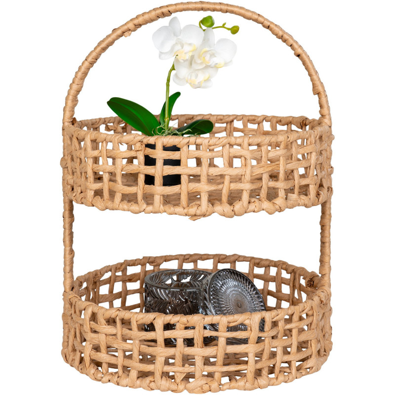 Plateau déco 2 niveaux Hauteur 39 cm Papier Naturel Tressé Métal Anadia 
