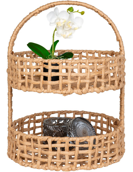 Plateau déco 2 niveaux Hauteur 39 cm Papier Naturel Tressé Métal Anadia 