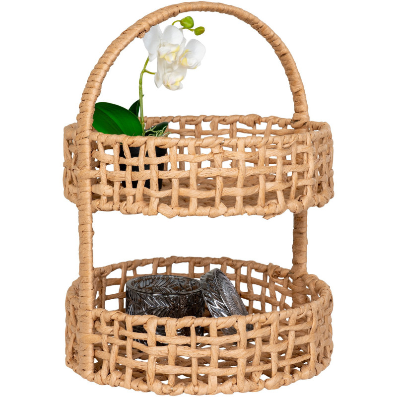 Plateau déco 2 niveaux Hauteur 39 cm Papier Naturel Tressé Métal Anadia 