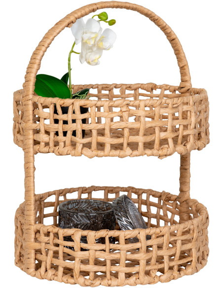 Plateau déco 2 niveaux Hauteur 39 cm Papier Naturel Tressé Métal Anadia 