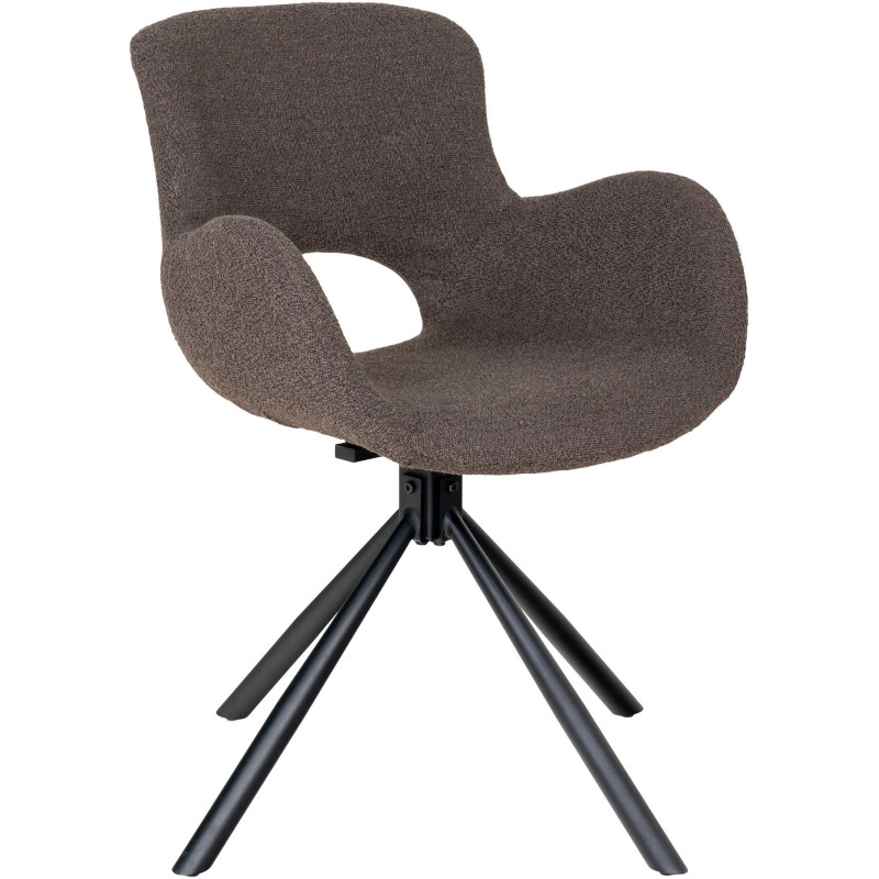 Fauteuil de table bouclette pivotant Polyester Marron Bouclé Métal Noir Amorim (Lot de 2) 