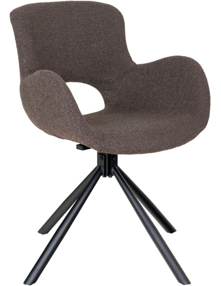 Fauteuil de table bouclette pivotant Polyester Marron Bouclé Métal Noir Amorim (Lot de 2) 