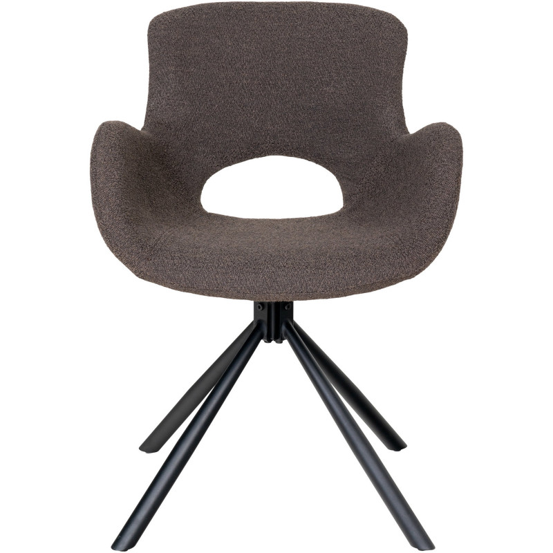 Fauteuil de table bouclette pivotant Polyester Marron Bouclé Métal Noir Amorim (Lot de 2) 