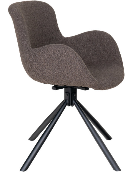 Fauteuil de table bouclette pivotant Polyester Marron Bouclé Métal Noir Amorim (Lot de 2) 
