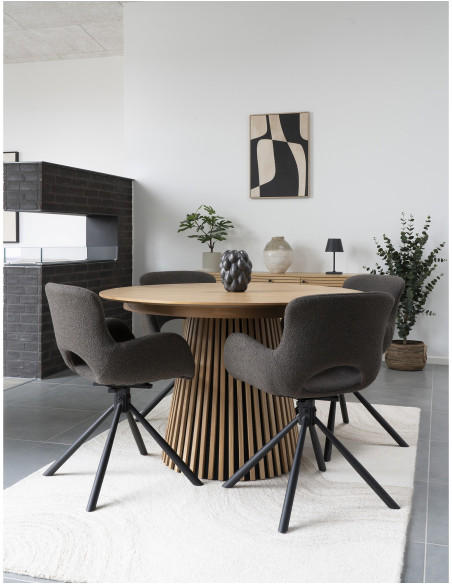 Fauteuil de table bouclette pivotant Polyester Marron Bouclé Métal Noir Amorim (Lot de 2) 