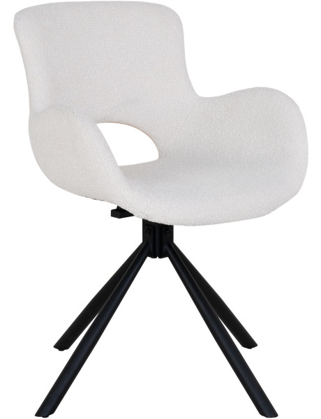 Fauteuil de table bouclette pivotant Polyester Blanc cassé Bouclé Métal Noir Amorim (Lot de 2) 