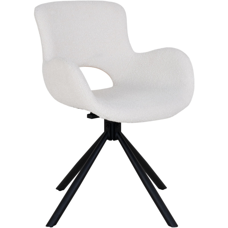 Fauteuil de table bouclette pivotant Polyester Blanc cassé Bouclé Métal Noir Amorim (Lot de 2) 