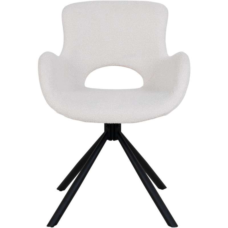 Fauteuil de table bouclette pivotant Polyester Blanc cassé Bouclé Métal Noir Amorim (Lot de 2) 