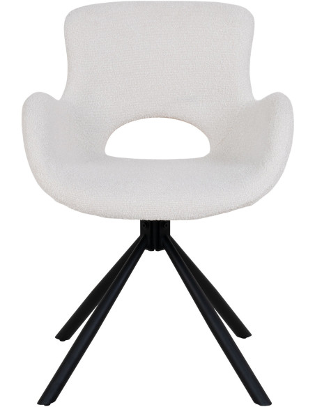 Fauteuil de table bouclette pivotant Polyester Blanc cassé Bouclé Métal Noir Amorim (Lot de 2) 