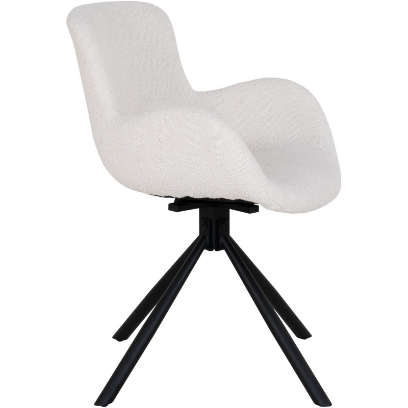 Fauteuil de table bouclette pivotant Polyester Blanc cassé Bouclé Métal Noir Amorim (Lot de 2) 
