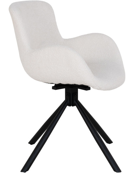 Fauteuil de table bouclette pivotant Polyester Blanc cassé Bouclé Métal Noir Amorim (Lot de 2) 
