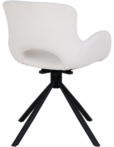 Fauteuil de table bouclette pivotant Polyester Blanc cassé Bouclé Métal Noir Amorim (Lot de 2) 